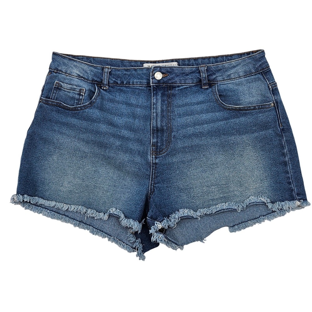 Primark Denim Co Womens Blue Medium Wash Frayed Raw Hem Cut Off Shorts Size‎ 14